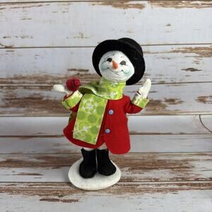 Annalee 9” Snowflake Snowman 2012 – Hat, Coat, Green Scarf, Cardinal